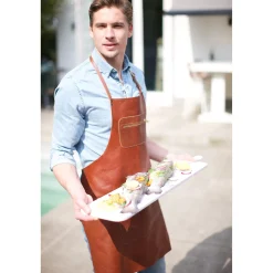 Dutchdeluxes Leather Zipper Apron in Classic Brown