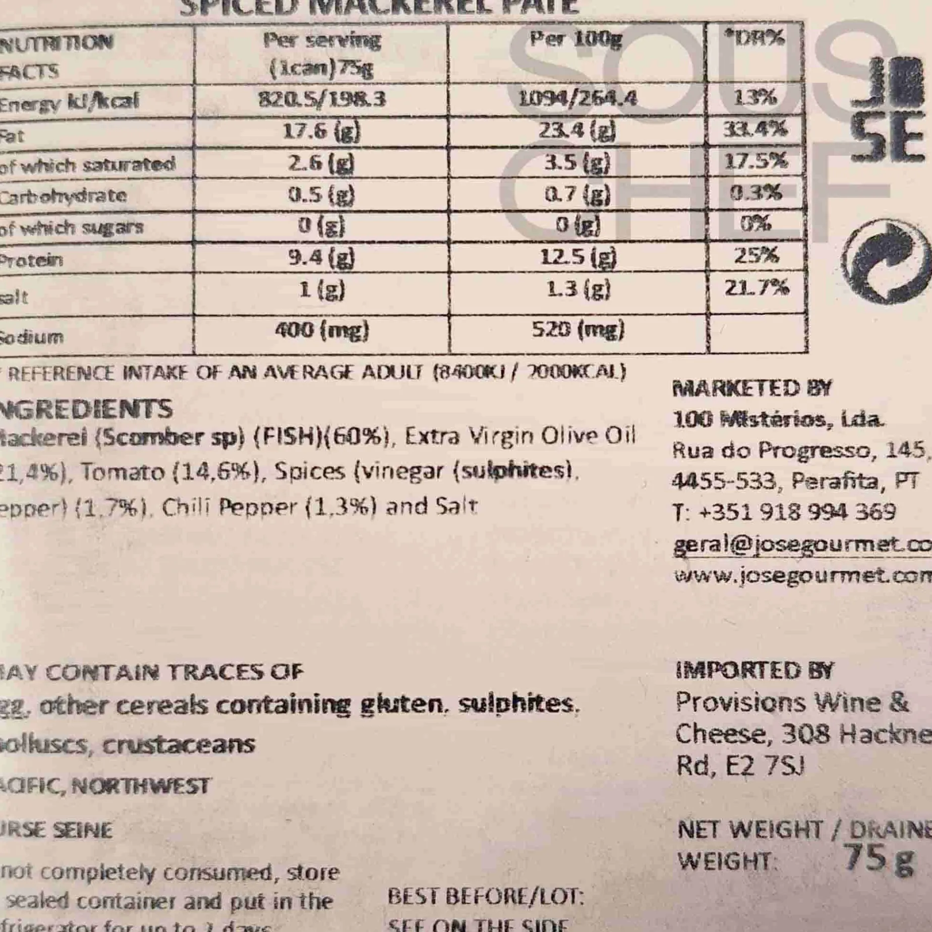 Jose Gourmet Spiced Mackerel Pate, 75g