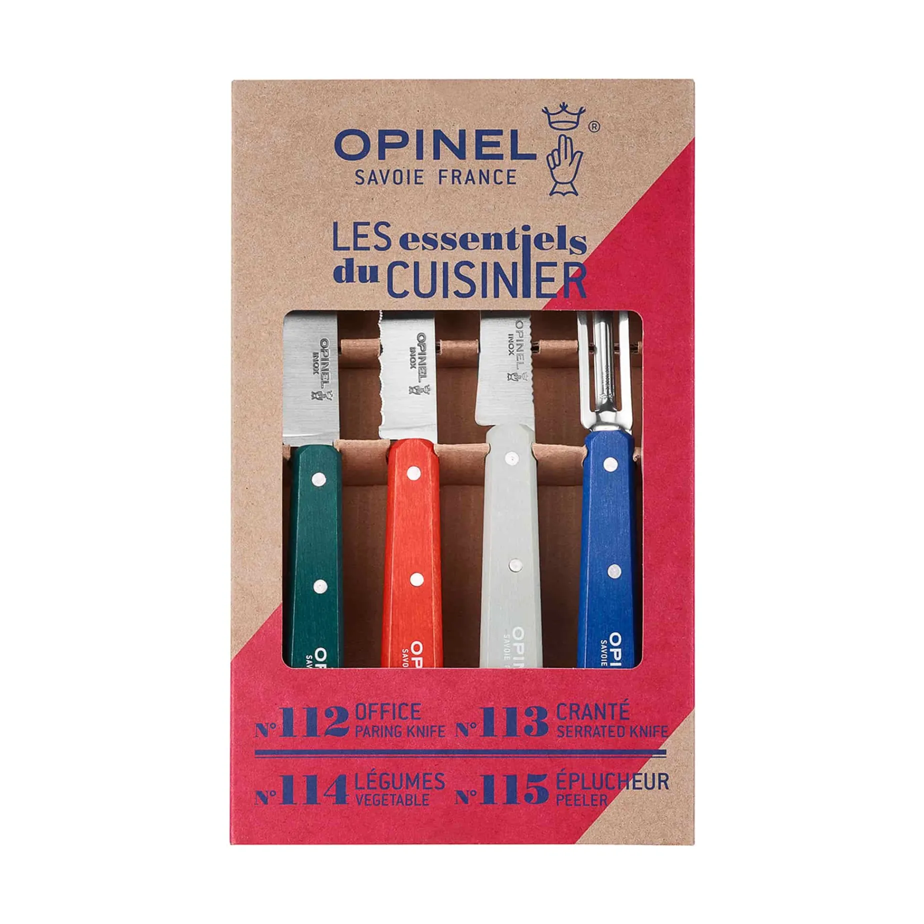 Opinel 4 Piece Red & Blue Kitchen Essentials Knife Set