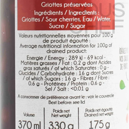 Sabarot Pitted Morello Cherries (Griottes), 370ml