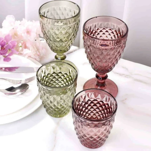 Set of 6 Purple Diamond Wine Glasses, 350ml