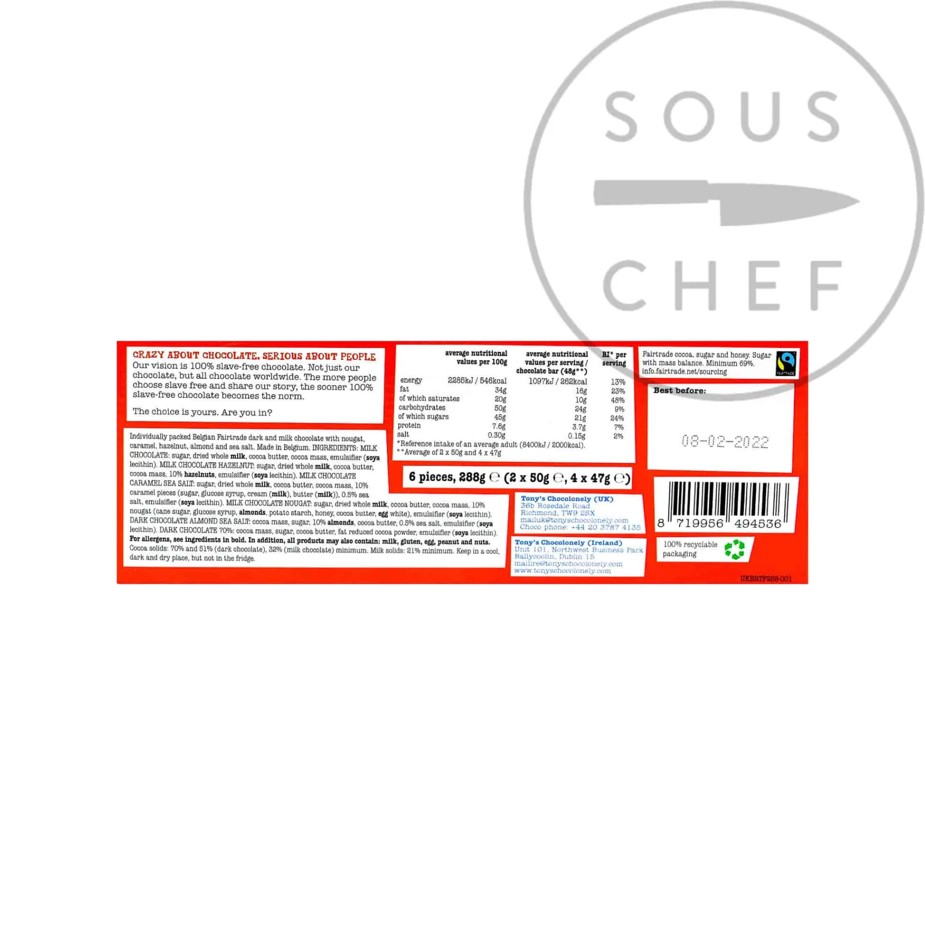 Tony's Chocolonely Chocolate Rainbow Tasting Pack, (6 x 47/50g)