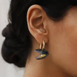 Wolf & Moon Mussel Hoop Earrings