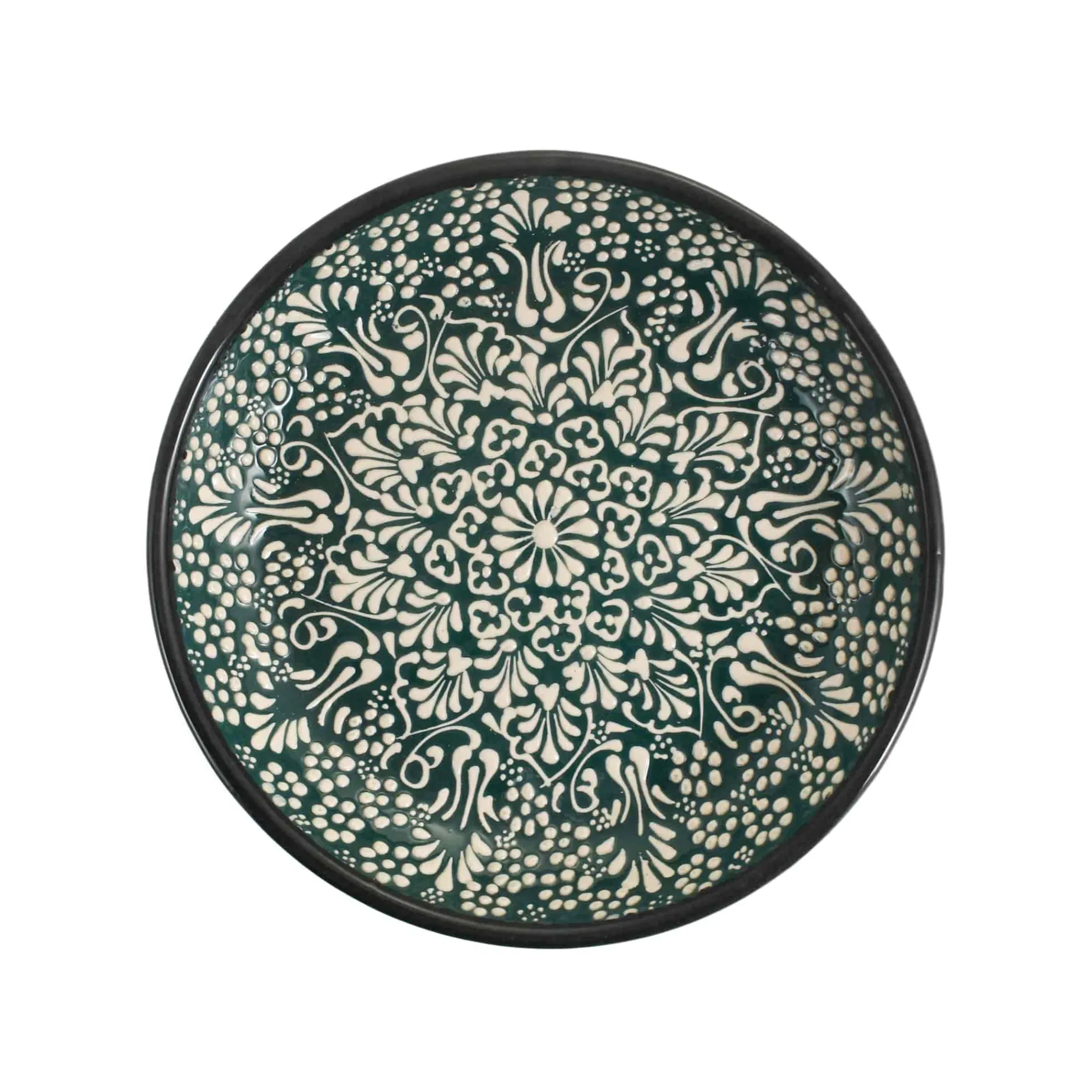 Yesil Ve Beyaz Boyali Shallow Bowl, 20.5cm