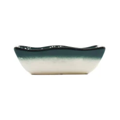 Yesil Ve Beyaz Boyali Wavy Edge Snack Dish, 13.5cm